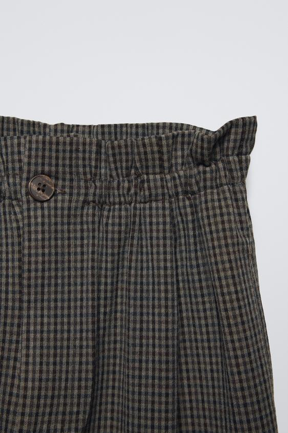 ZARA БРЮКИ В КЛЕТКУ СО СБОРКОЙ НА ТАЛИИ, КОРИЧНЕВЫЙ