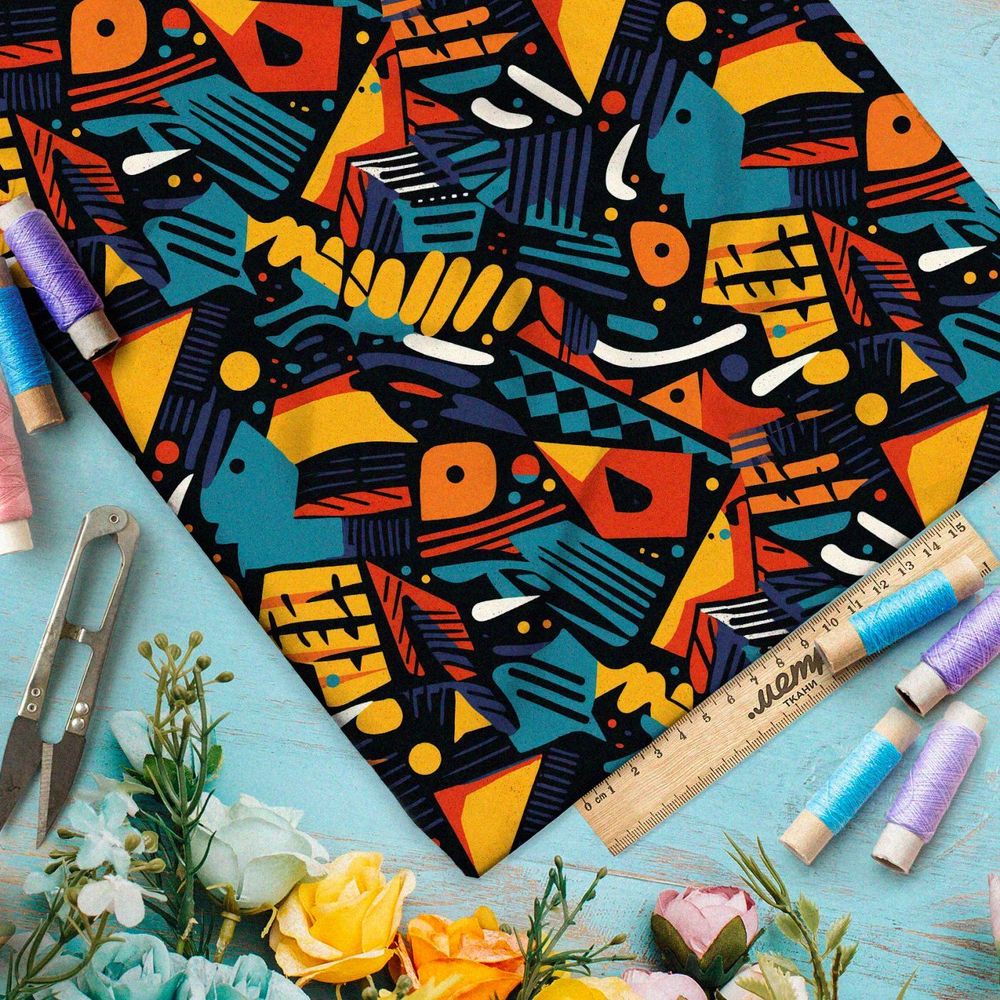 Ткань премиум сатин геометрические иллюзии пространства