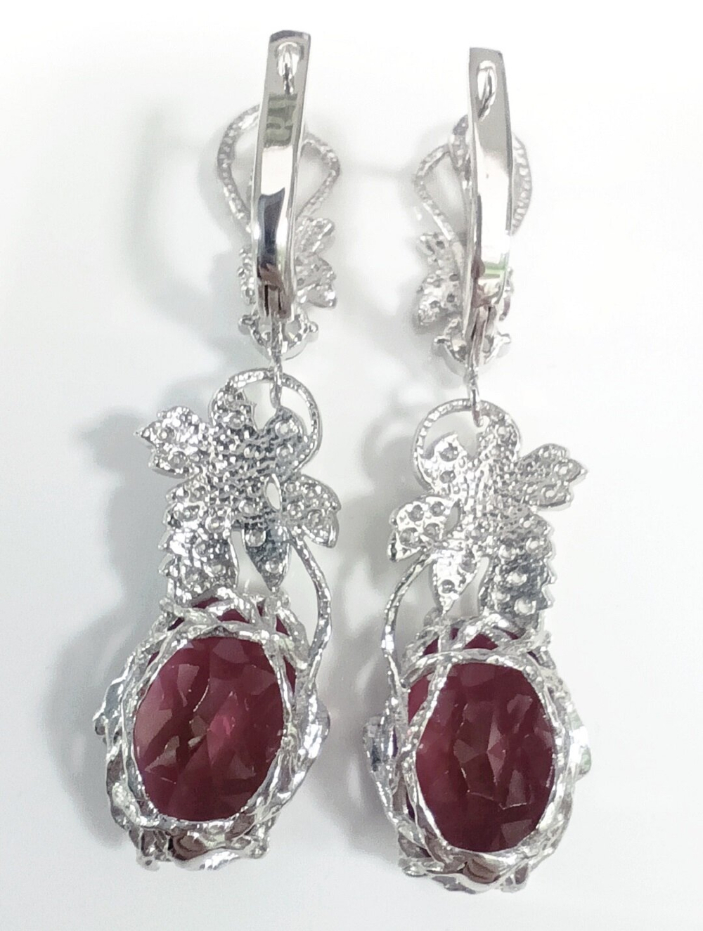 Серьги  серебряные Эстерелла, 925 проба, рубин выращенный, фианит/Ф