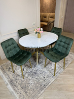 Круглый раздвижной стол "Лофт", белый каспий и стулья "Бостон" оливковый