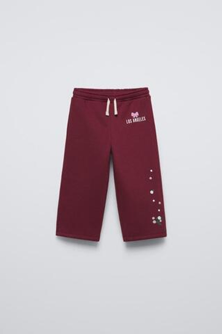 ZARA БРЮКИ С ШИРОКИМИ ШТАНИНАМИ И РЕЛЬЕФНЫМ УЗОРОМ, ЦВЕТ БУРГУНДСКОГО ВИНА