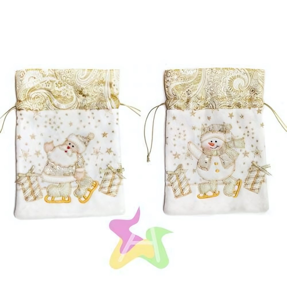 Мешок для подарков 18х24 см, золото,в ассорт.