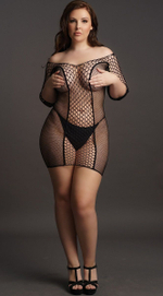 Мини-платье Duo Net Sleeved Mini Dress (Размер: XL-XXL-XXXL) (Цвет: черный)