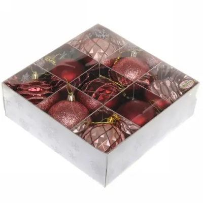 Набор шаров «Diamond shine» 8 см (9 предметов), рубин/роз.золото