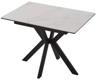 Стол КОМИЛЬФО МИНИ 100 БЕЛЫЙ МРАМОР с прожилками латте, керамика / ЧЕРНЫЙ, М-City