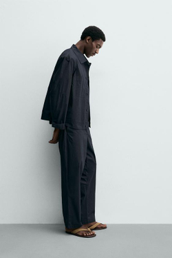 ZARA БРЮКИ STRAIGHT FIT ИЗ ПОПЛИНА, МОРСКОЙ СИНИЙ