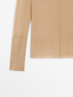 Massimo Dutti Хлопковый свитер с деталями на шве, розовый