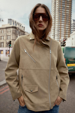 ZARA КУРТКА-КОСУХА ИЗ ИСКУССТВЕННОЙ ЗАМШИ, РЫЖЕВАТО-КОРИЧНЕВЫЙ