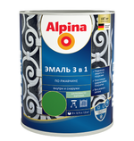 ЭМАЛЬ ПО РЖАВЧИНЕ ALPINA 3 В 1 ШЕЛК-МАТ RAL6002 0,75Л / 0,80КГ