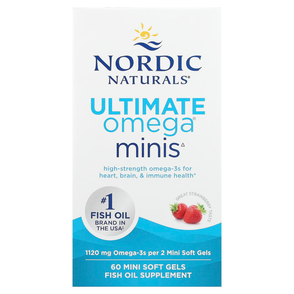 Nordic Naturals, Ultimate Omega® мини, со вкусом клубники, 60 миникапсул (560 мг в 1 капсуле)