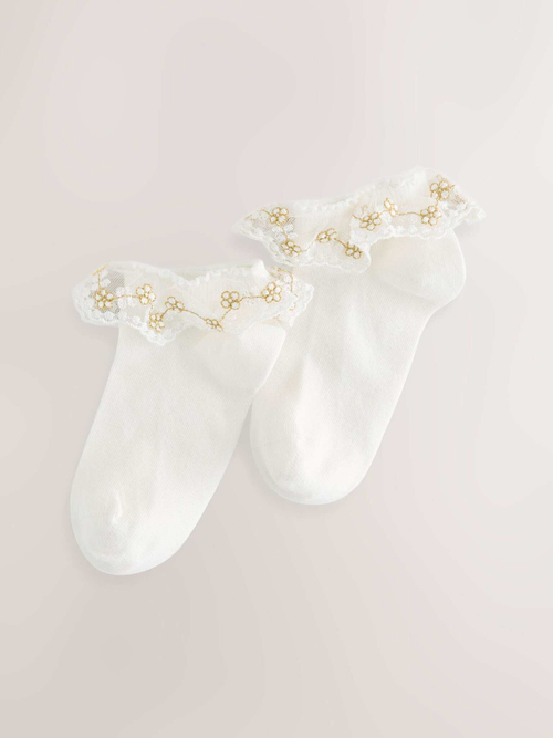 Носки хлопковые с рюшами для девочки Next AU3-116, 2 шт., Кремовый