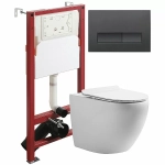 Унитаз подвесной Orange CI07-150W+APB244 безободковый, с крышкой микролифт, с инсталляцией, белый/кнопка черная