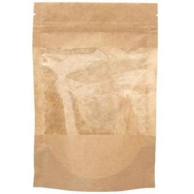 Пакет бумажный Doypack 120х185 (40+40) мм крафт с прозрачным окошком 90 мм (100/700 шт) 121-016