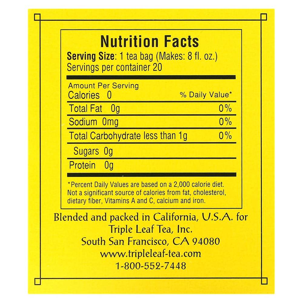 Triple Leaf Tea, чай с лимоном и имбирем, 20 чайных пакетиков, 40 г (1,41 унции)