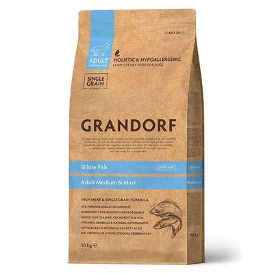 Сухой корм для собак средних и крупных пород GRANDORF DOG White Fish MED&MAXI с белой рыбой, Пакет 10 кг (УЦЕНКА)