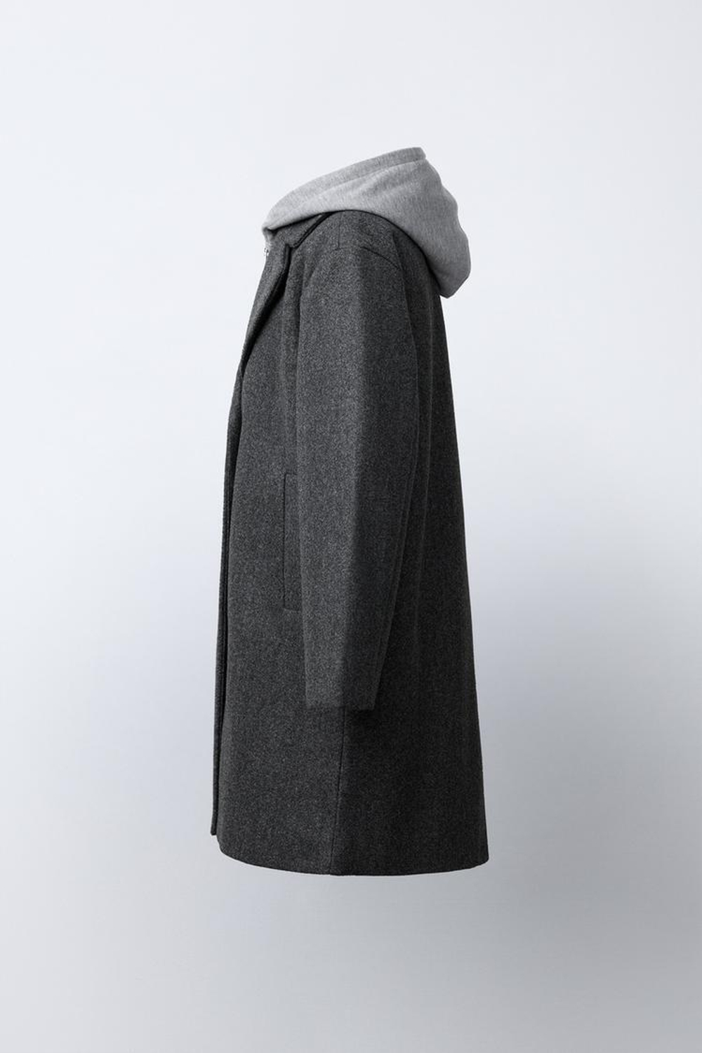 ZARA ДЛИННОЕ ПАЛЬТО СО СЪЕМНЫМ КАПЮШОНОМ, СЕРЫЙ