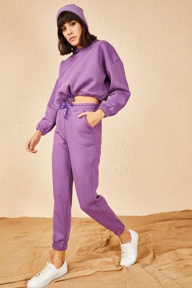 Qadın üçün beli ipli,pambıq,bənövşəyi idman dəsti bənövşəyi 10171010