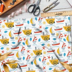 Ткань интерлок детские кораблики