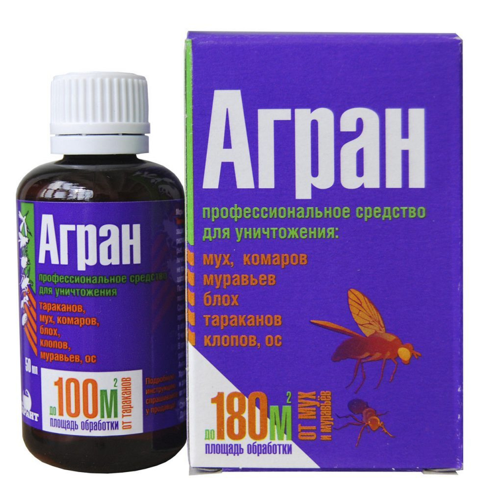 Агран от муравьев, тараканов, мух, комаров, клопов, блох, ос 50мл 55%