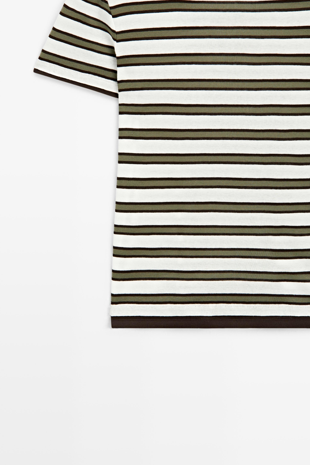 Massimo Dutti Хлопковая футболка в полоску с короткими рукавами, хаки