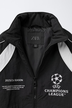 ZARA КУРТКА WATER REPELLENT С КАПЮШОНОМ UEFA CHAMPIONS LEAGUE ®, ЧЕРНЫЙ