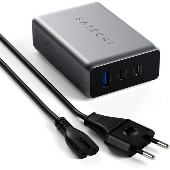 Сетевое зарядное устройство Satechi Compact Charger 2хUSB-C 100W + USB-A 12W GaN (ST-TC100GM-EU) Space Gray