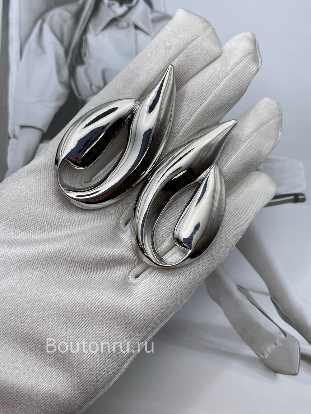 Серьги массивные серебристые "Факел"