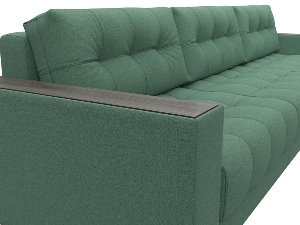 Диван угловой с декором Лига-049 НПБ Лонг, Амур 11 РОГОЖКА зеленый