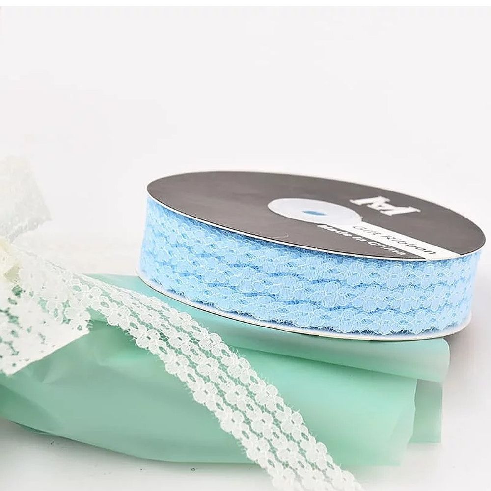 Лента кружево 3 цветка 2.5см*35ярд ГОЛУБОЙ