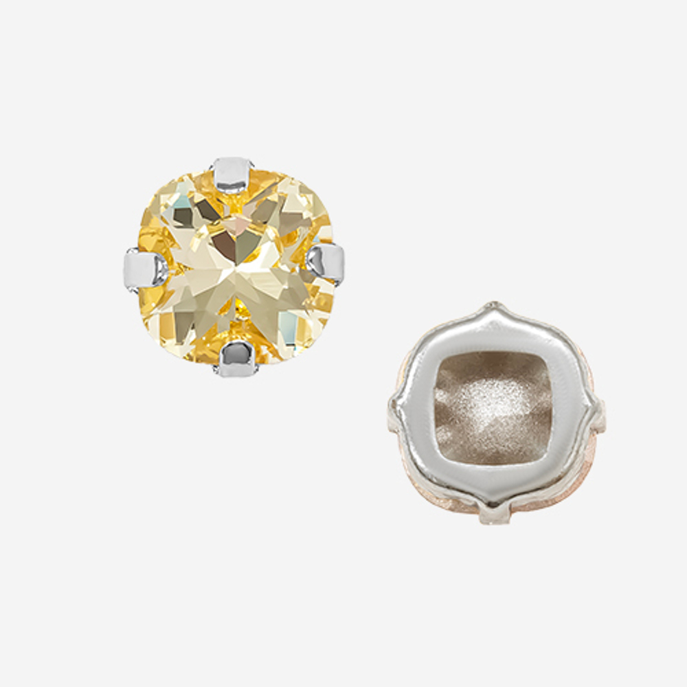 Кристалл Кушон (Сushion) в цапах, оттенок "Jonquel", 9,2мм, родирование