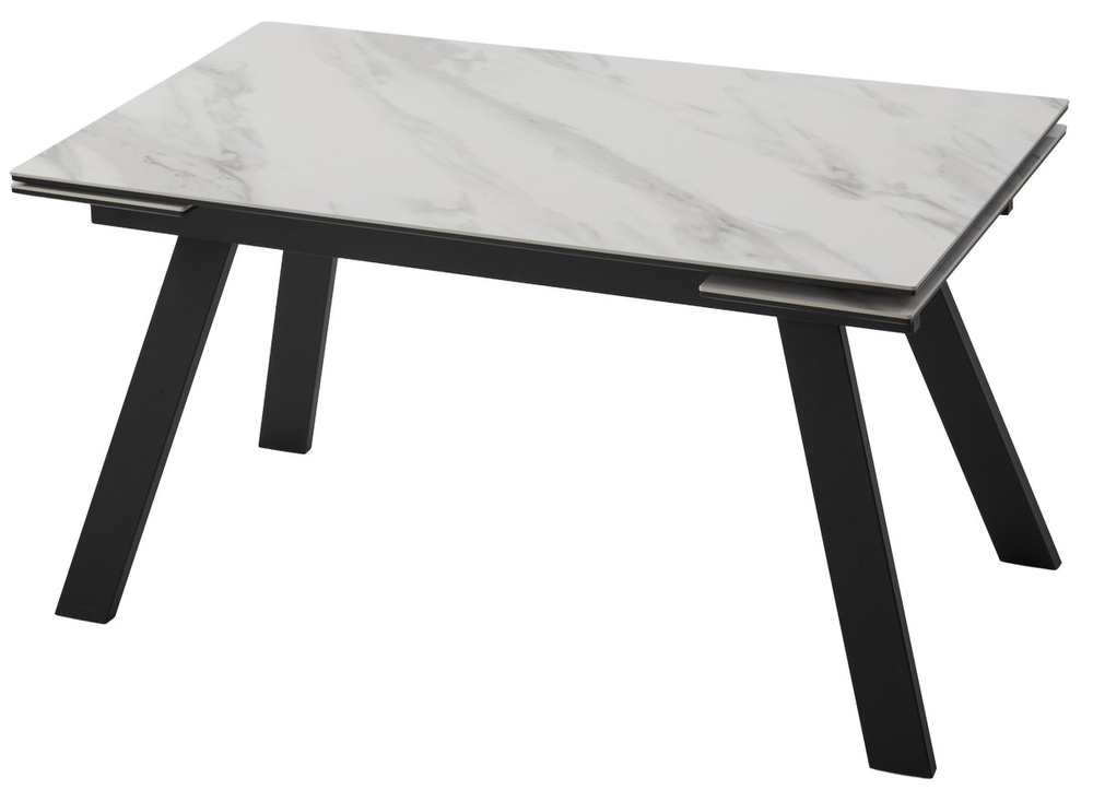 Стол МОРИС-2 140 БЕЛЫЙ МРАМОР АКТИВНЫЙ , керамика / Черный каркас, М-City