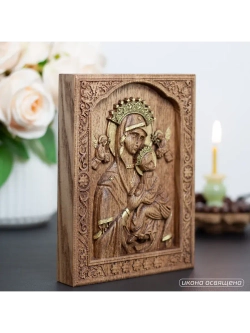 Неустанной Помощи икона Божией Матери деревянная, ясень 02