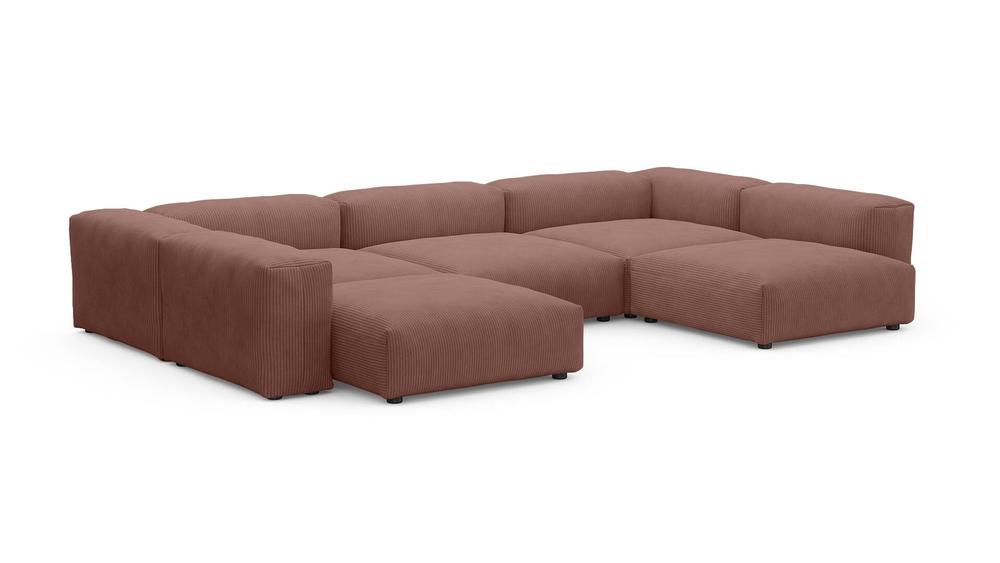 Диван Фиджи (П-образный) Cilium Coral 378*242*62 см, Розовый Вельвет Нераскладной Фиеста