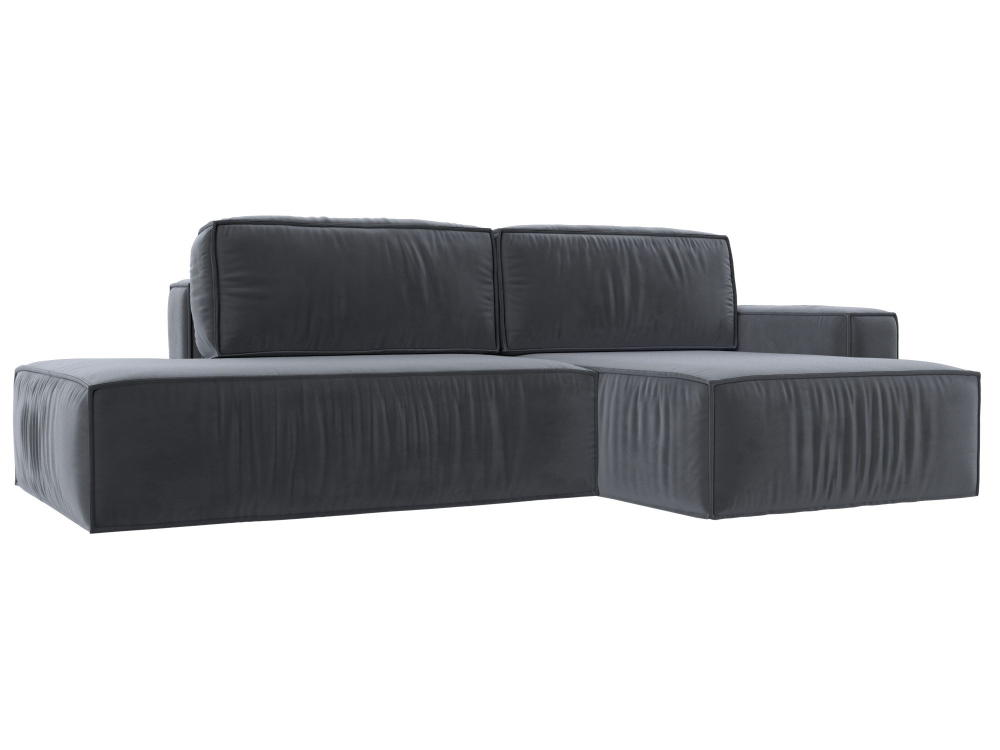 Диван угловой Прага модерн правый угол, Серый, Велюр, 116744