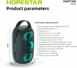Портативная колонка Hopestar Party 200 с беспроводным микрофоном, черная