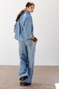 ZARA ДЖИНСЫ Z1975 WIDE LEG С ВЫСОКОЙ ПОСАДКОЙ И ЗАЩИПАМИ, ВЫЦВЕТШИЙ СИНИЙ