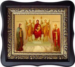 Пресвятая Богородица на троне с предстоящими Святыми. Икона на холсте.