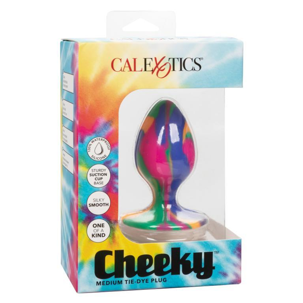 Яркая анальная пробка Cheeky Medium Tie-Dye Plug - 7,5 см. (Цвет: разноцветный)