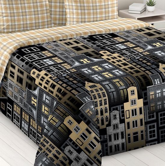 Двуспальный комплект постельного белья Таун Зима-Лето перкаль