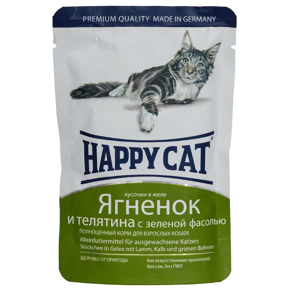 Влажный корм Happy Cat ягненок теленок зеленая фасоль в желе 100 г