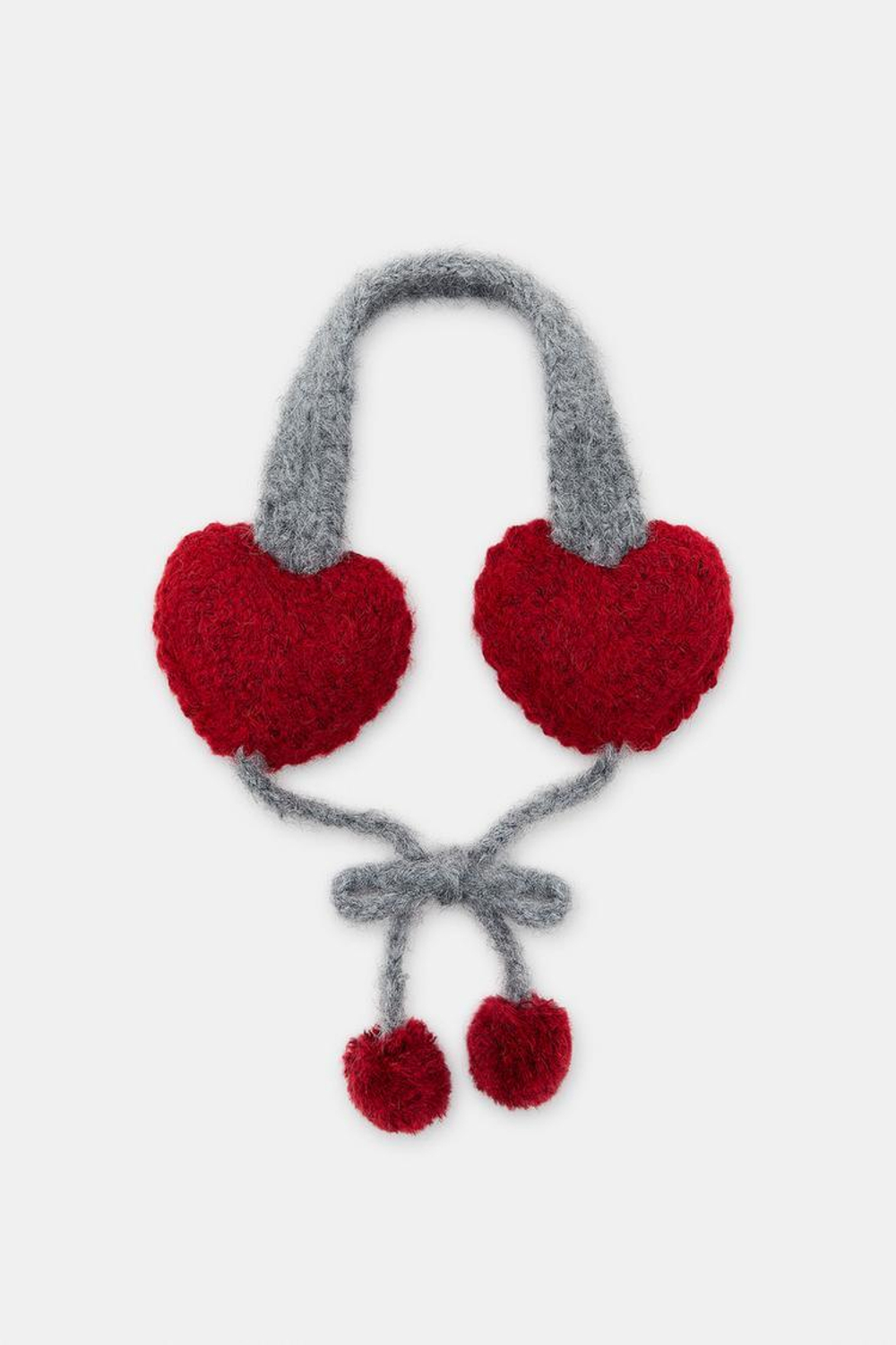ZARA ТРИКОТАЖНЫЕ НАУШНИКИ «СЕРДЕЧКИ» С ПОМПОНОМ, СЕРЫЙ