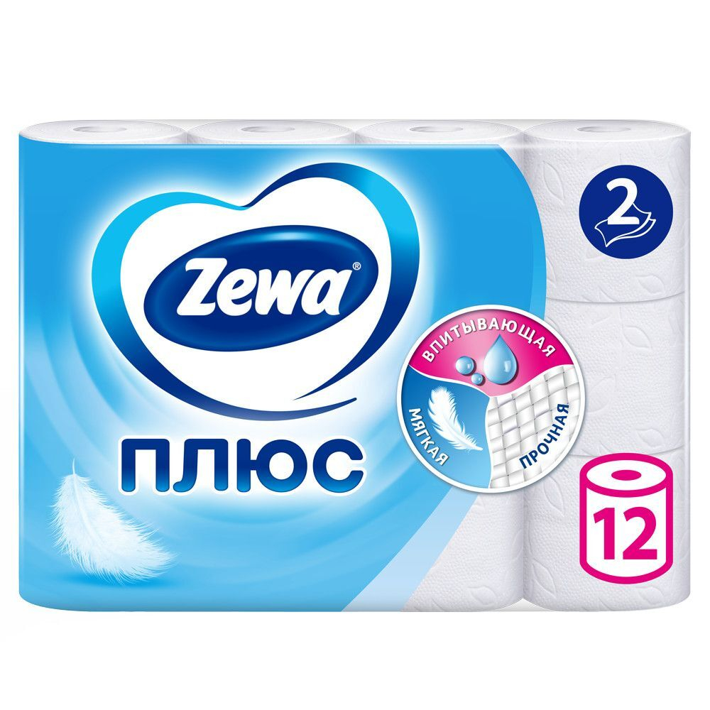 ZEWA Plus Туалетная бумага 2-слойная Белая 12шт