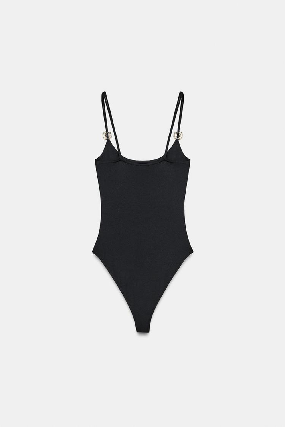 ZARA БОДИ ИЗ ПОЛИАМИДА С МЕТАЛЛИЧЕСКОЙ ДЕТАЛЬЮ, ЧЕРНЫЙ