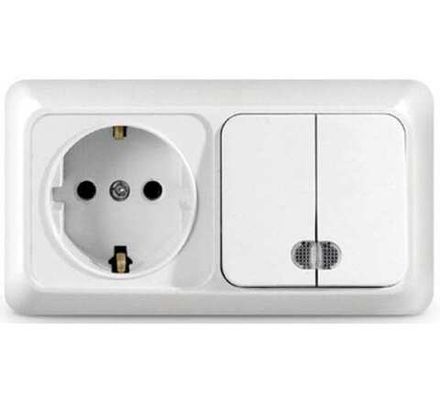 Блок "UNIVersal" серия "Олимп", о/у, выключатель двухклавишный с подсветкой 10А + розетка с/з 16A, 2