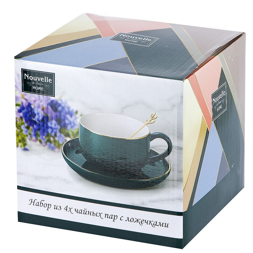 Чайный набор 8пр. с ложками "Royal line. Night" (4 персоны) v=350мл. (подарочная упаковка)