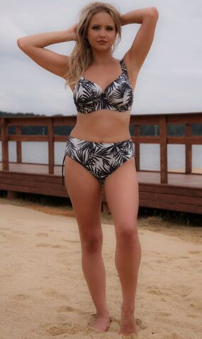 Купальный лиф из ткани с растительным принтом с люрексом (Размер: 70I) (Цвет: черный с белым)