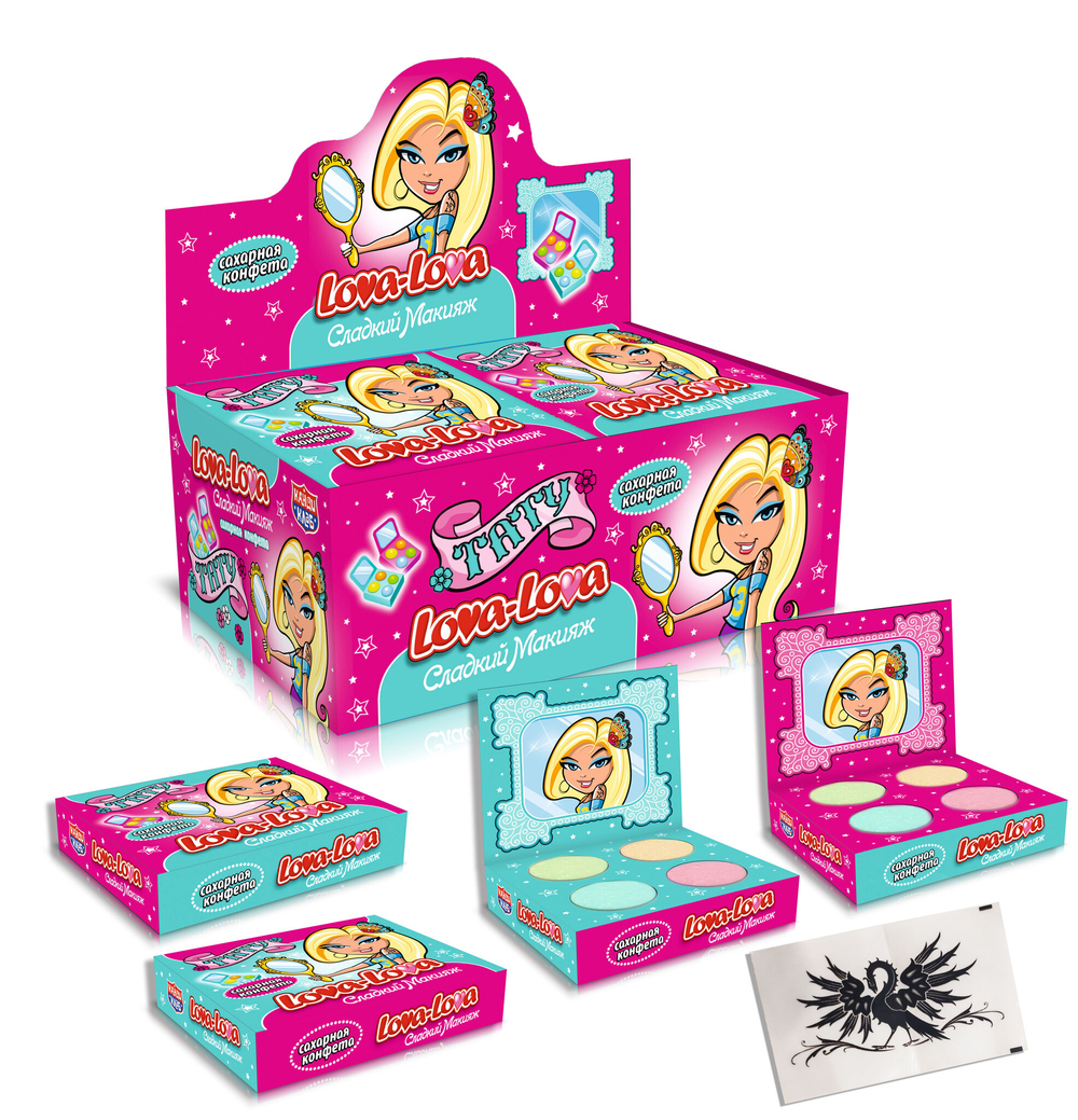 Сахарная конфета Lova-Lova "Сладкий макияж" с тату 12*30шт 10г
