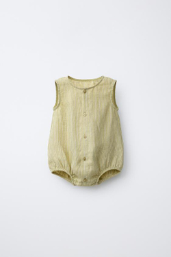 ZARA КОМБИНЕЗОН 100% ЛЕН В ПОЛОСКУ, МЯГКИЙ ЗЕЛЕНЫЙ