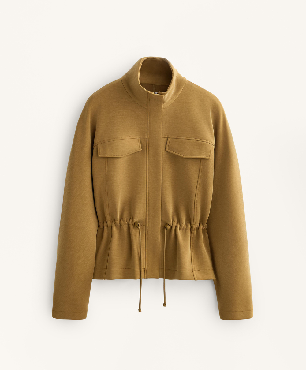 Oysho Укороченная куртка с регулируемой талией из модала с начесом, оливковый