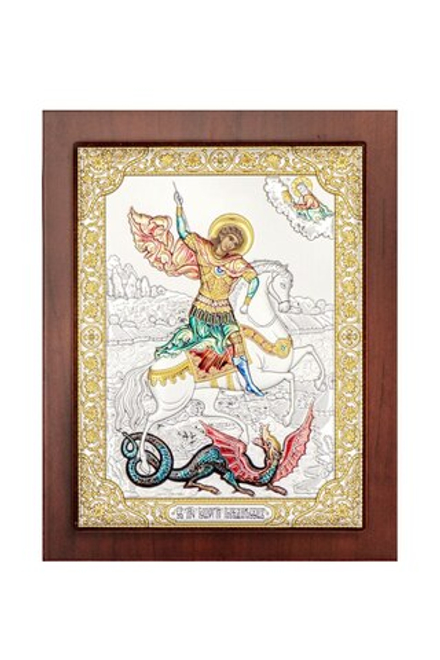 Георгий Победоносец, прямоугольная с рамкой, красное дерево, эмаль 185х235